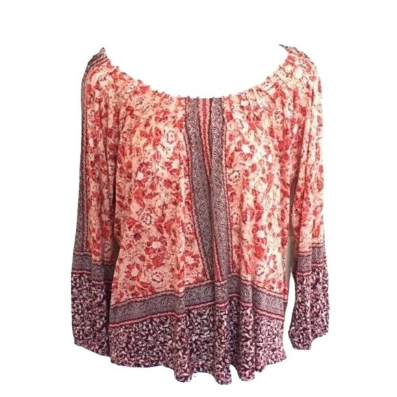 Lucky Brand Off The Shoulder Blouse Floral Bohemian Long Sleeve Tunic Loose S - Picture 2 of 8